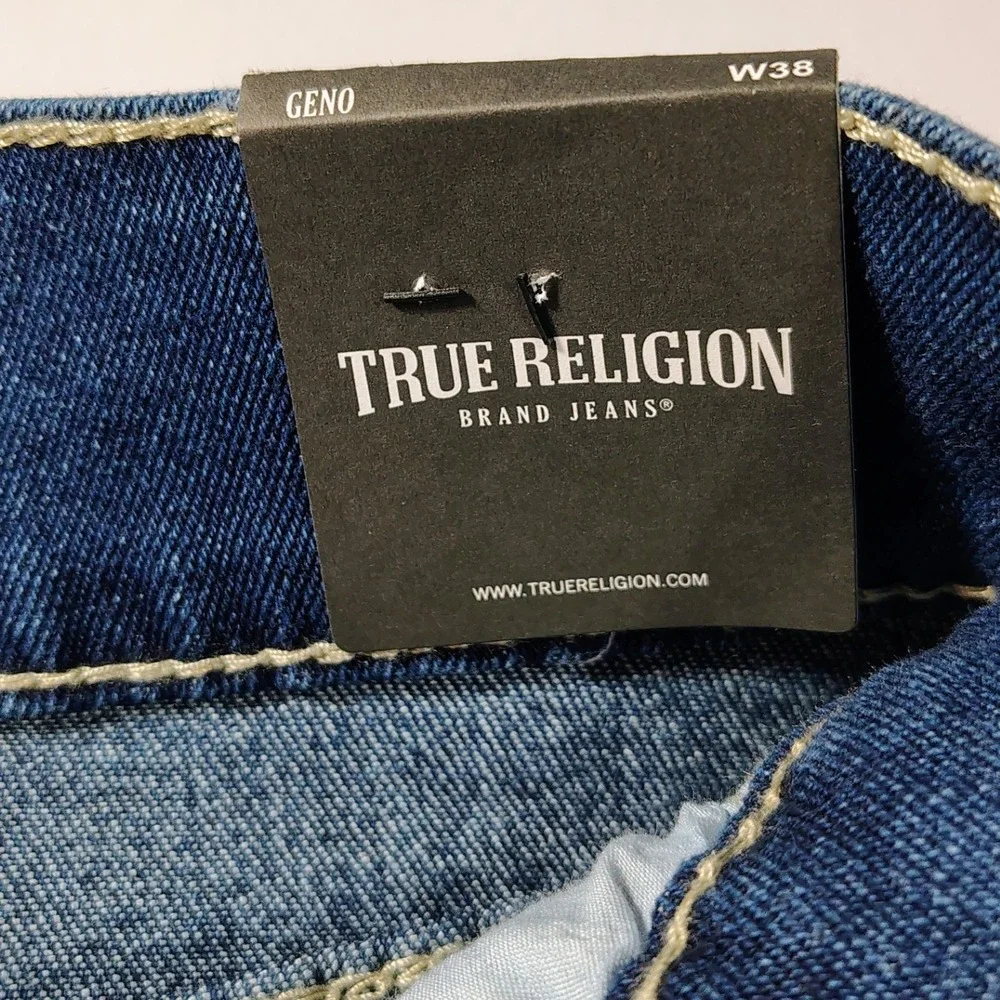 True Religion Geno Big T Flap Slim Jeans Mens Size 38 Medium Lagoon W38 L32 Wash